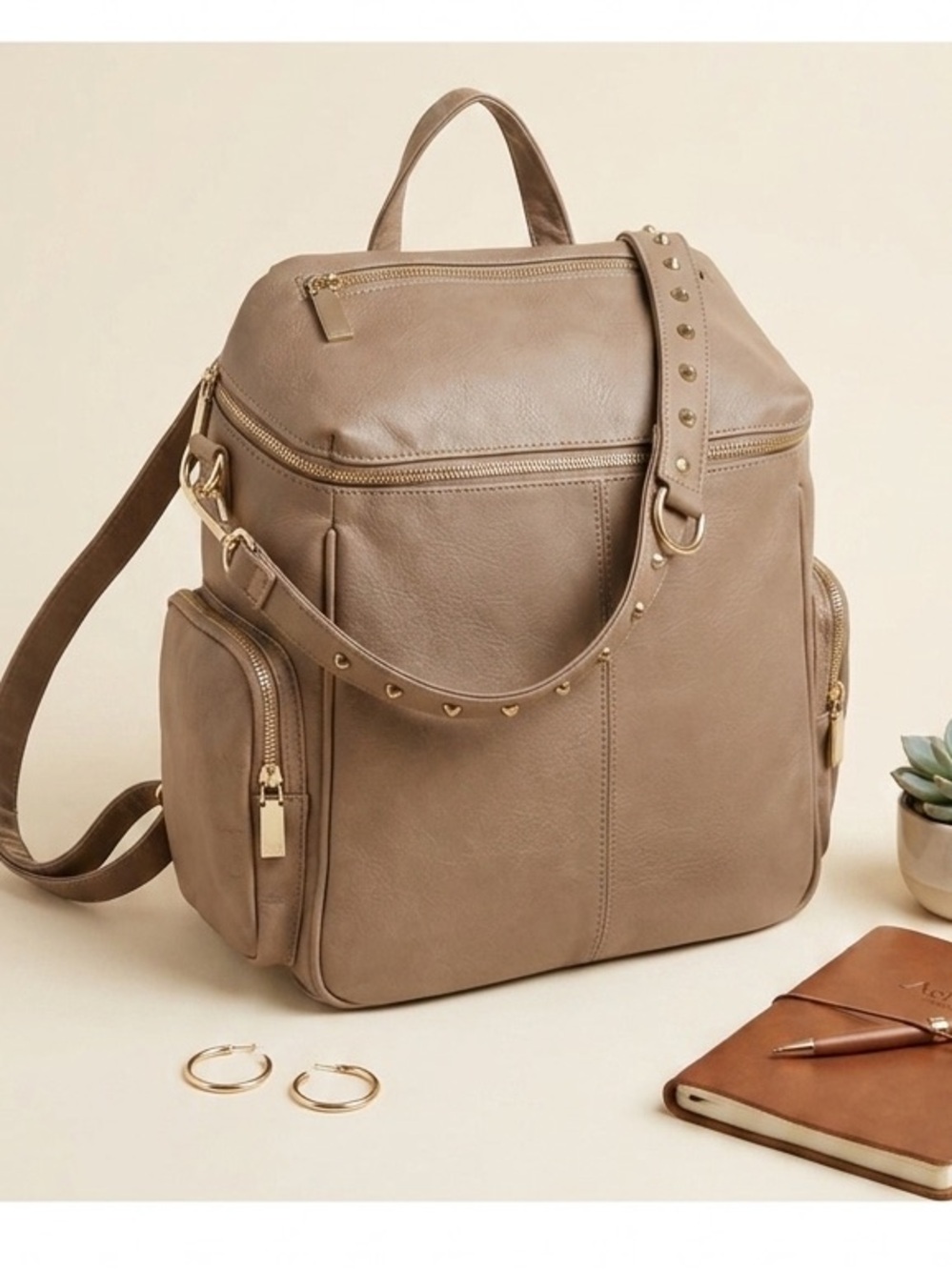 Tan Leather Backpack with Classic Design